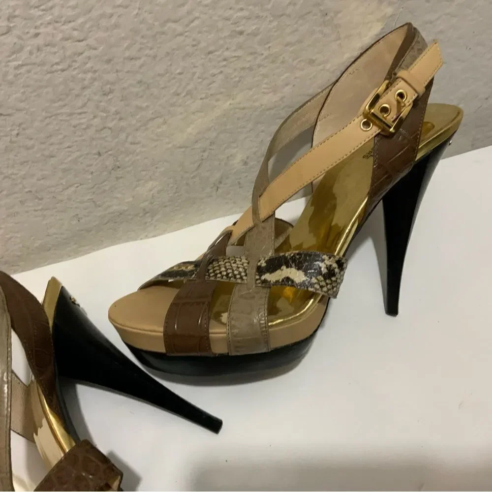 Michael Kors Niki Genuine Snakeskin Strappy Heels size 10 heels 5”